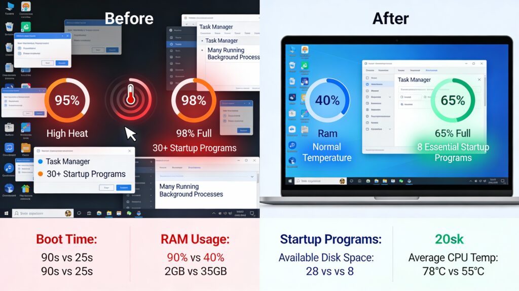 Before vs After PC Optimization - Real Performance Improvements Visualization